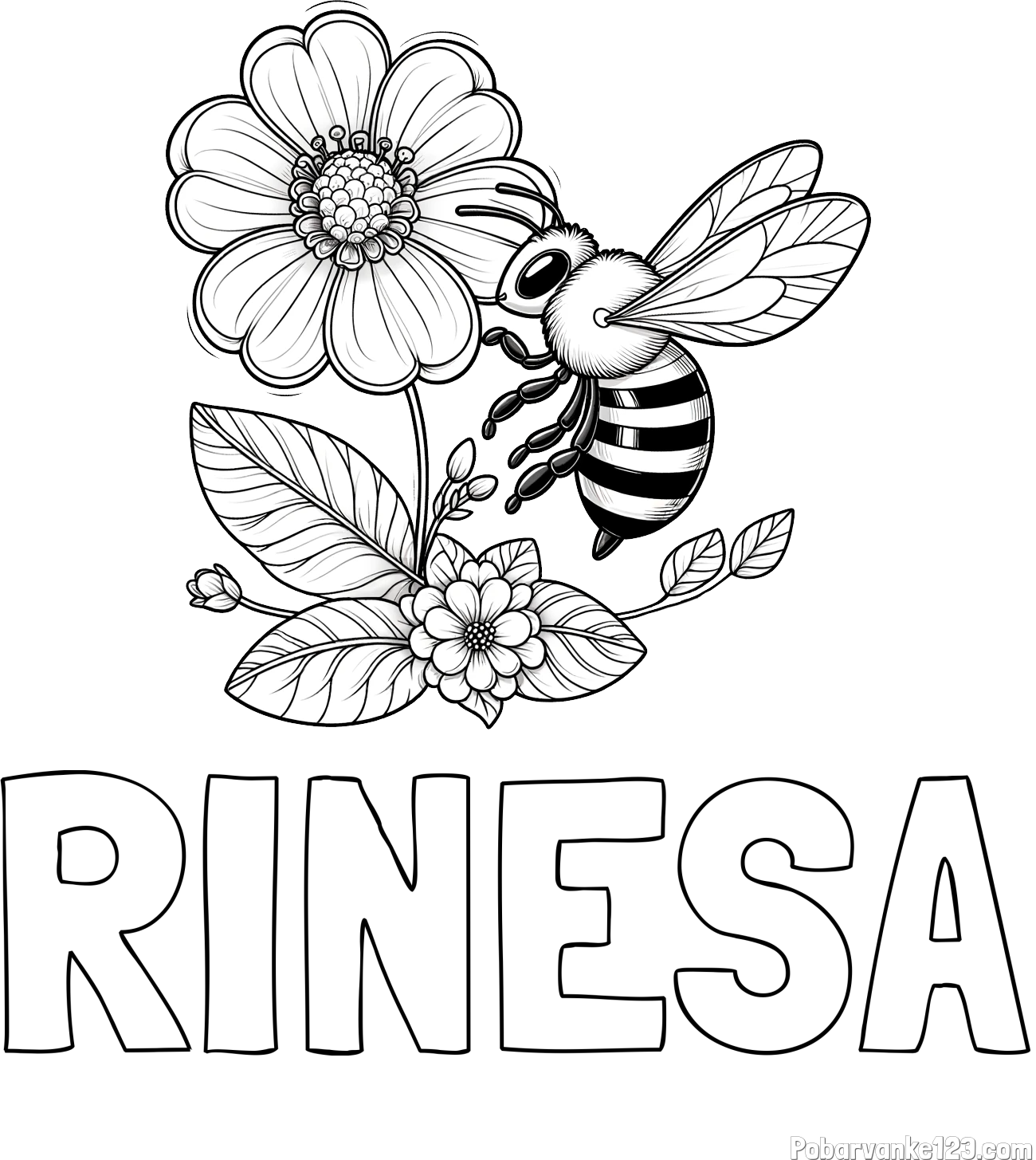 Pobarvanka imena RINESA in otroška pobarvanka čebelice in rožice