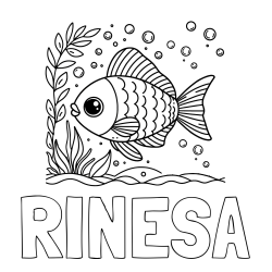 Online izdelana pobarvanka - Pobarvanka imena RINESA in otroška pobarvanka ljubke ribe
