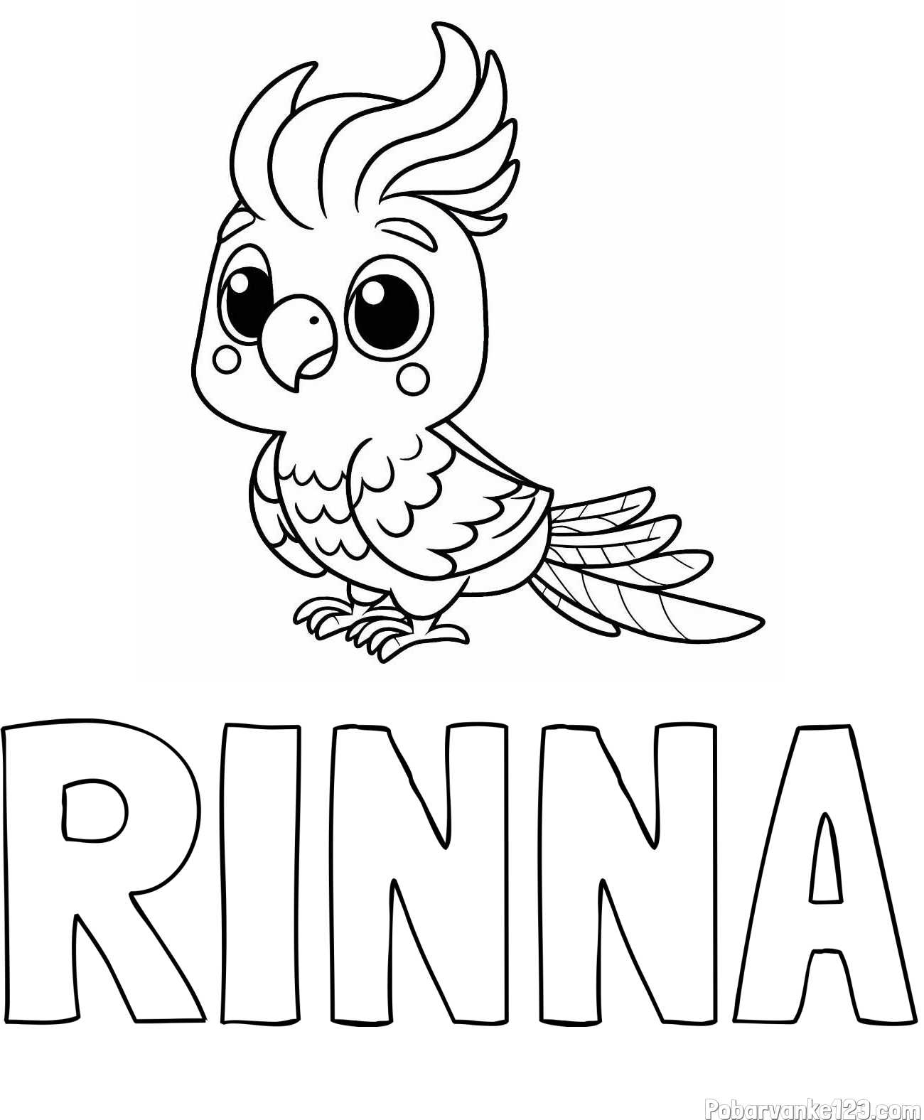 Pobarvanka imena RINNA in pobarvanka ljubke papige