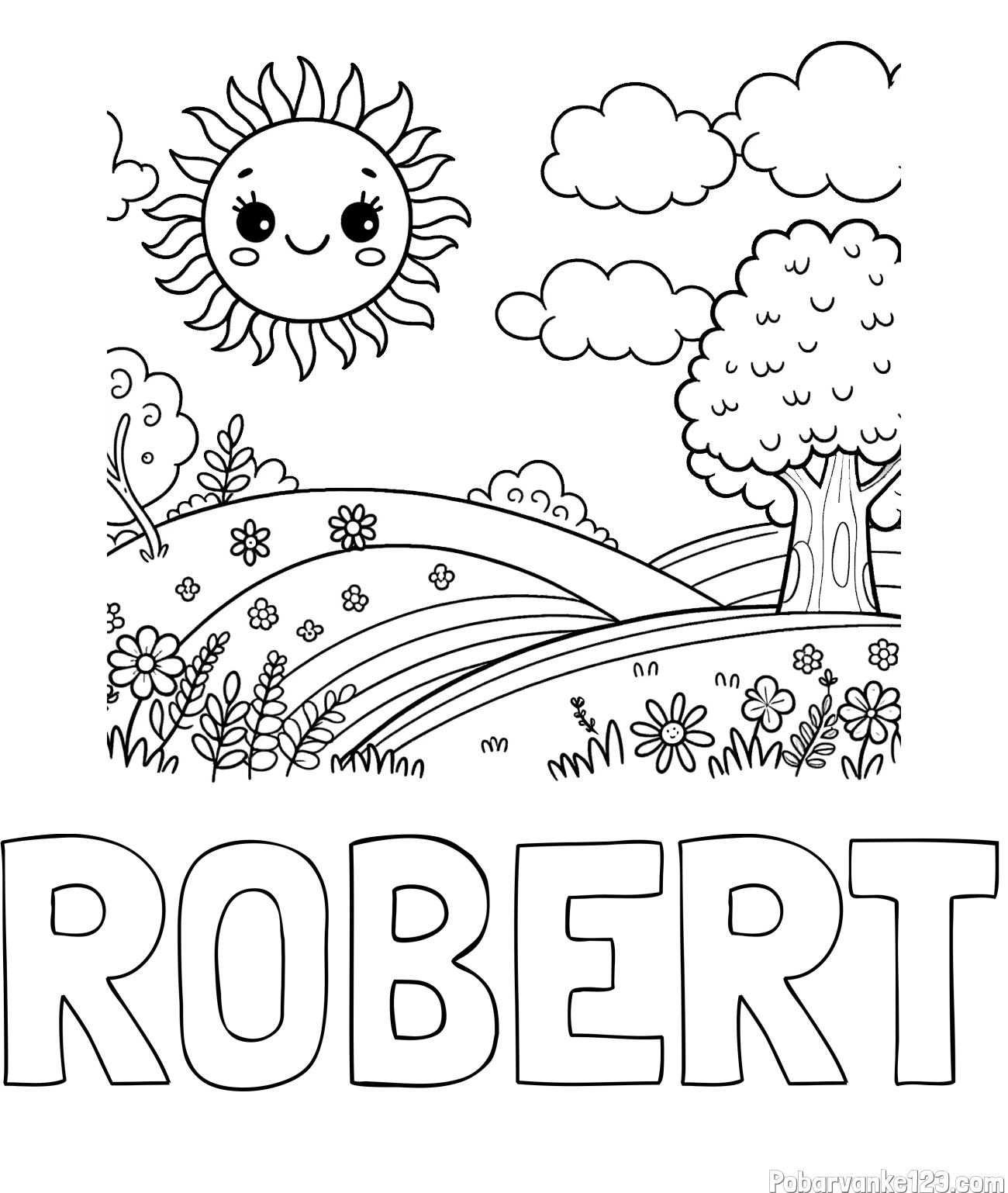Pobarvanka imena ROBERT in otroška pobarvanka narave