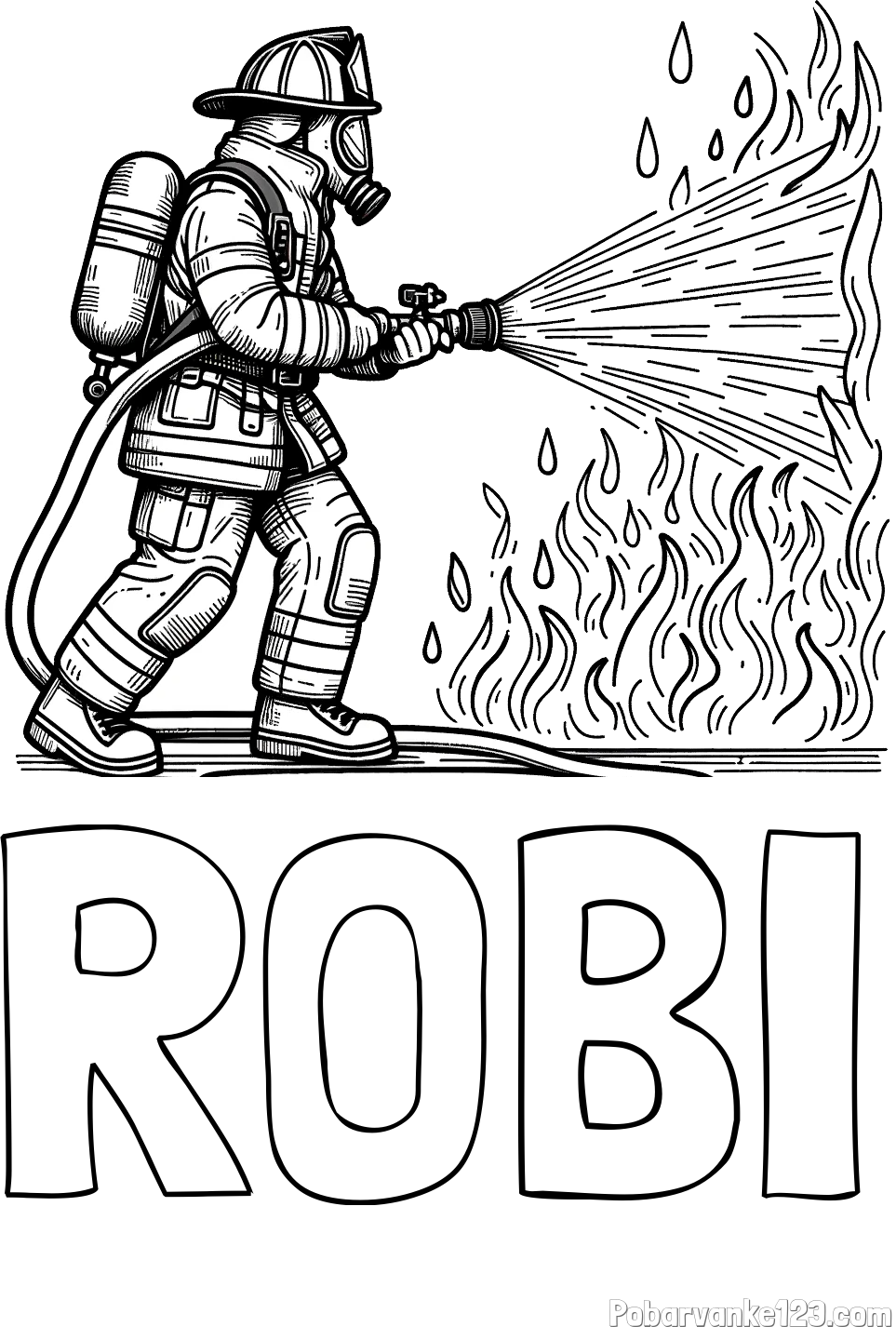 Pobarvanka imena ROBI in pobarvanka gasilca pri gašenju požara