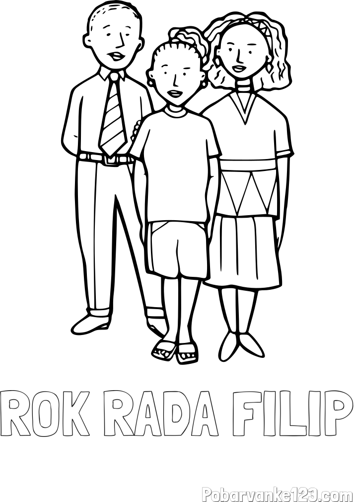Pobarvanka imena ROK RADA FILIP in pobarvanka družine