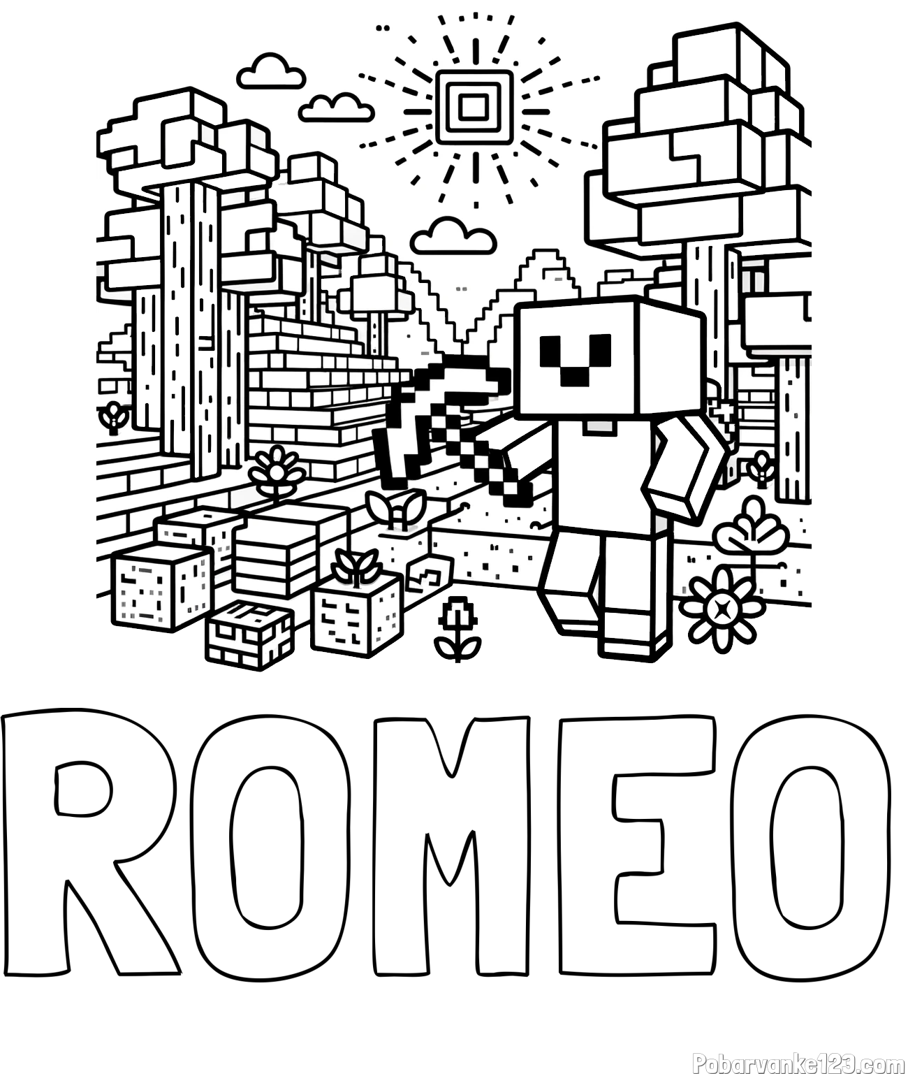Pobarvanka imena ROMEO in pobarvanka Minecraft sveta