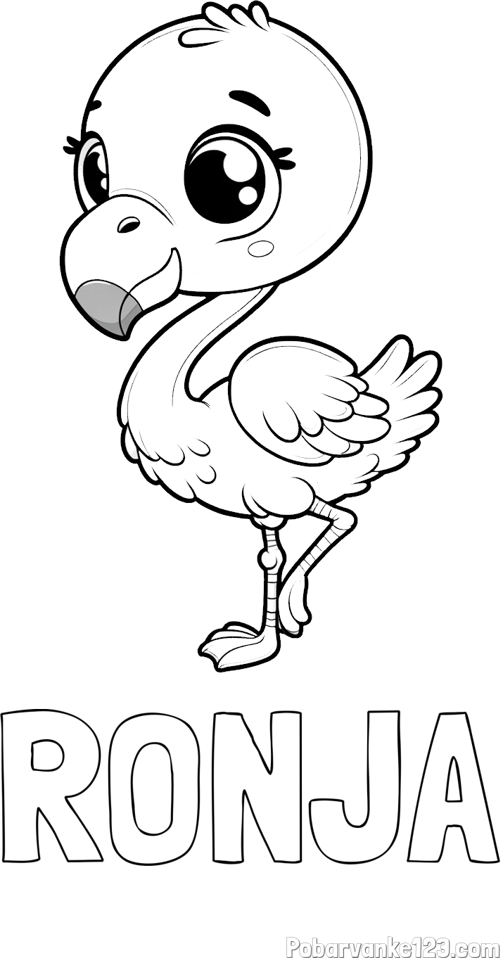 Pobarvanka imena RONJA in otroška pobarvanka flaminga