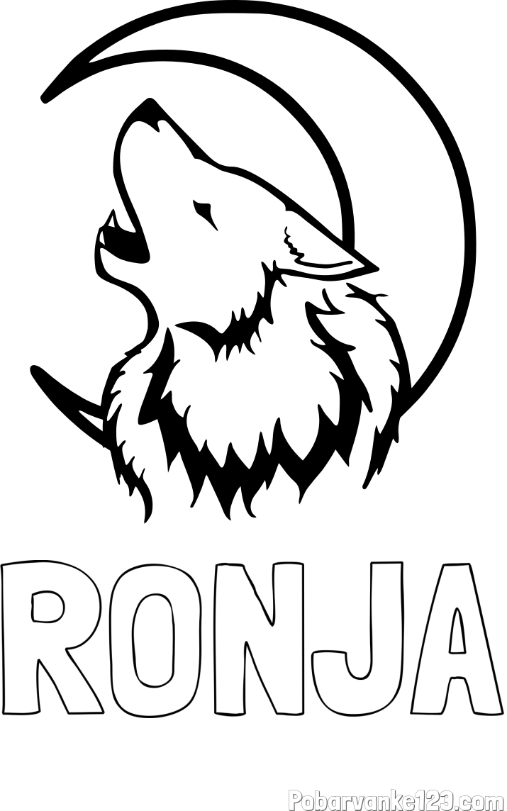 Pobarvanka imena RONJA in pobarvanka volk in lune