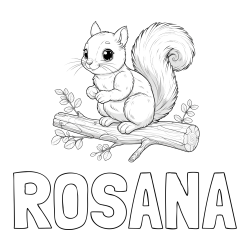 Online izdelana pobarvanka - Pobarvanka imena ROSANA in pobarvanka veverice na veji