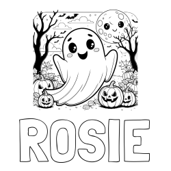 Online izdelana pobarvanka - Pobarvanka imena ROSIE in pobarvanka ljubkega duhca in buč za noč čarovnic