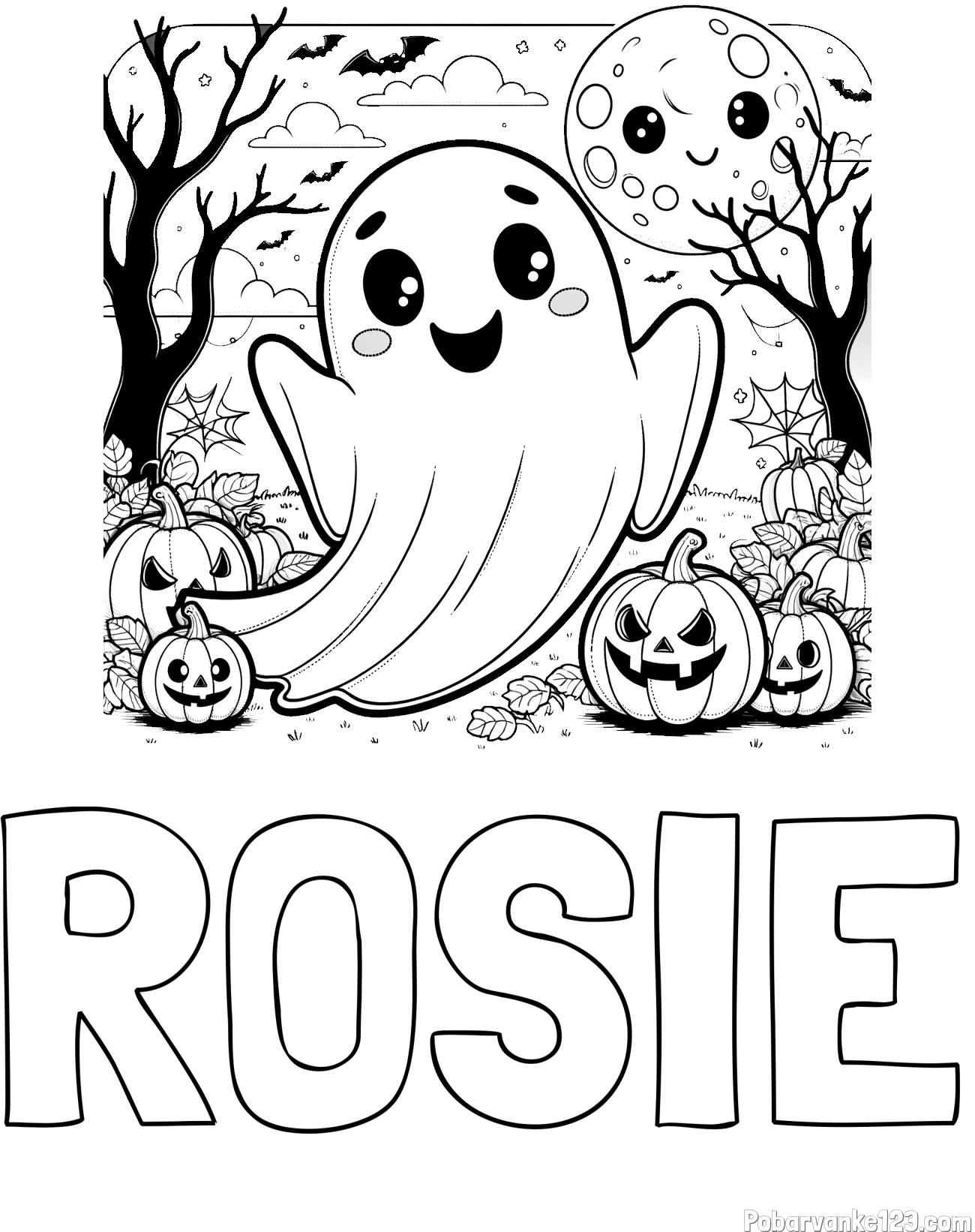 Pobarvanka imena ROSIE in pobarvanka ljubkega duhca in buč za noč čarovnic