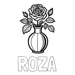 Online izdelana pobarvanka - Pobarvanka imena ROŽA in pobarvanka čudovite vrtnice v vazi