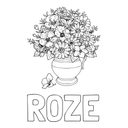 Online izdelana pobarvanka - Pobarvanka imena ROŽE in pobarvanka cvetja v vazi