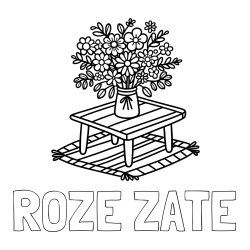 Online izdelana pobarvanka - Pobarvanka imena ROŽE ZATE in pobarvanka šopka rož na mizi