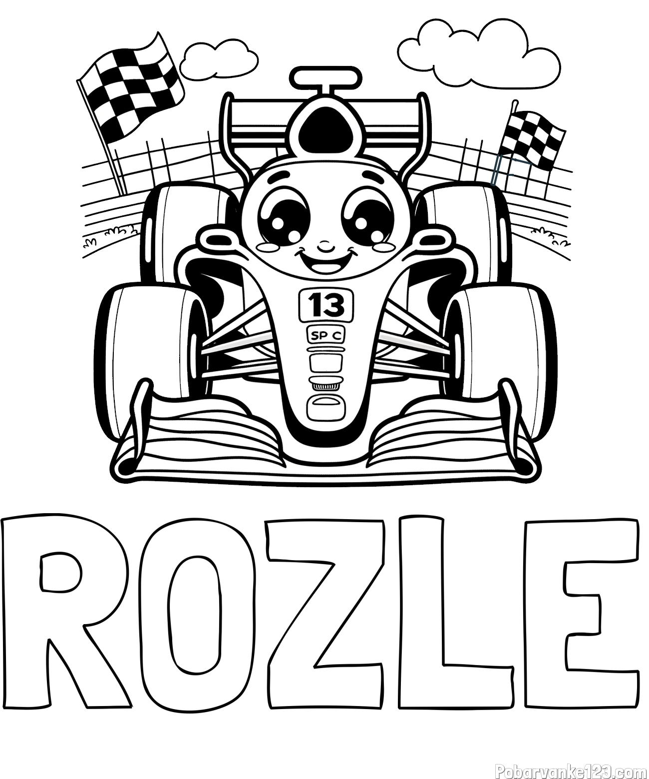 Pobarvanka imena ROŽLE in otroška pobarvanka FORMULA 1