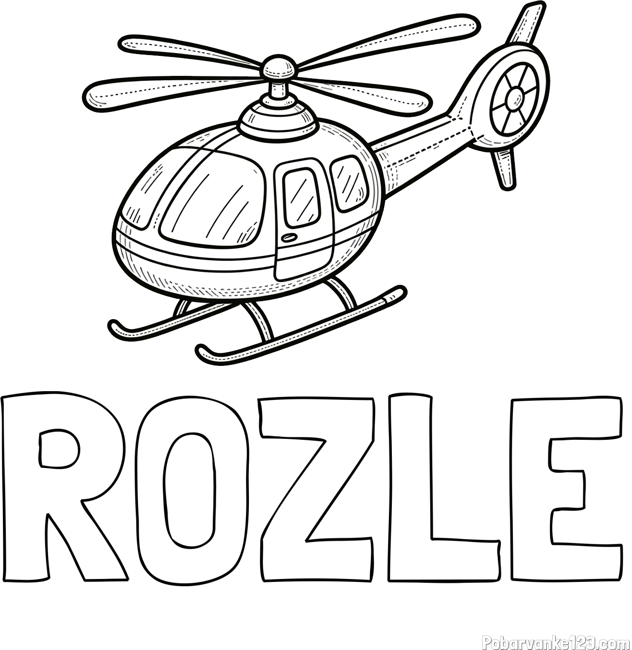 Pobarvanka imena ROŽLE in pobarvanka manjšega helikopterja