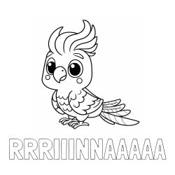 Online izdelana pobarvanka - Pobarvanka imena RRRIIINNAAAAA in pobarvanka ljubke papige
