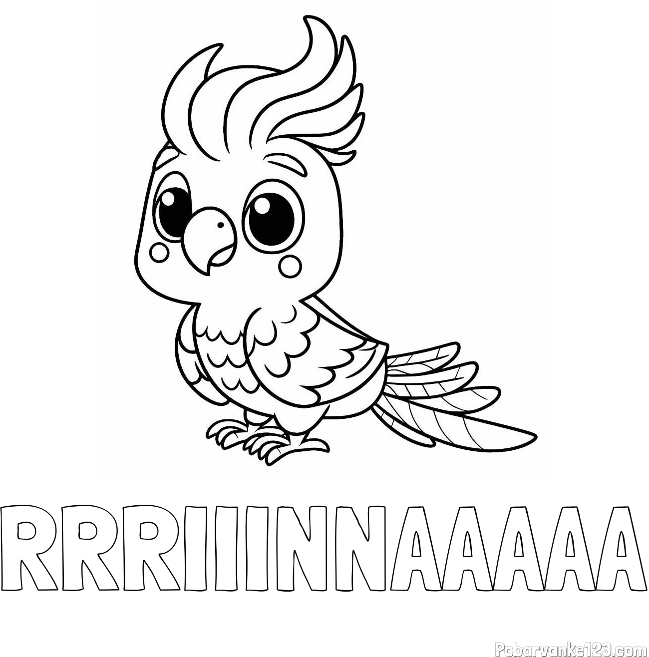 Pobarvanka imena RRRIIINNAAAAA in pobarvanka ljubke papige