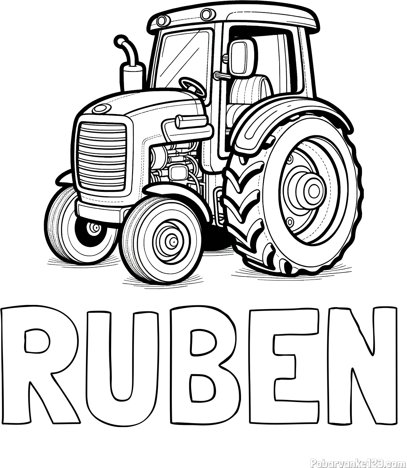 Pobarvanka imena RUBEN in pobarvanka starega, a lepega traktorja