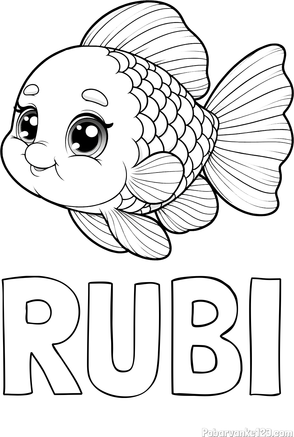 Pobarvanka imena RUBI in ljubka pobarvanka starejše ribe