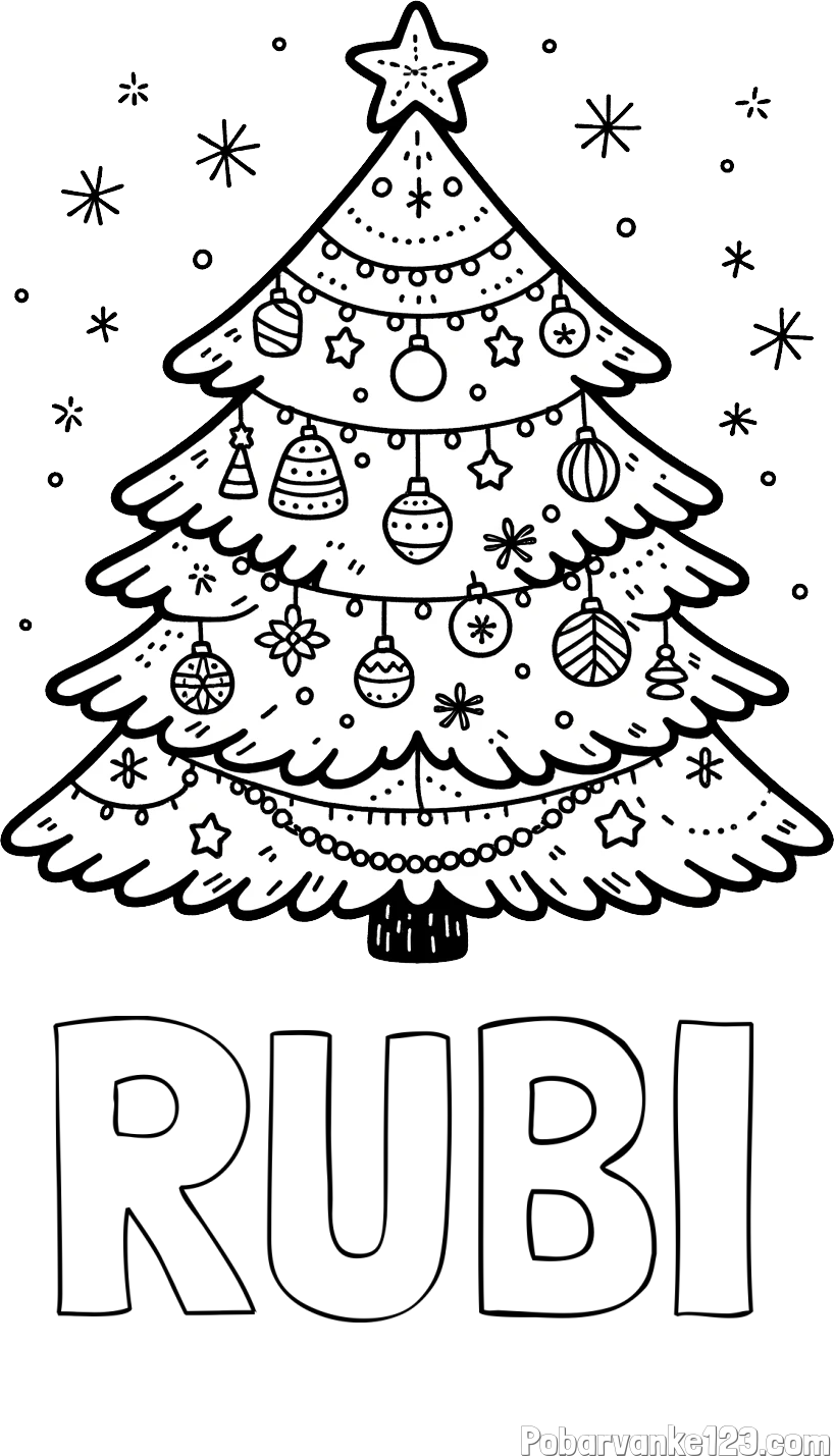 Pobarvanka imena RUBI in pobarvanka novoletne jelke