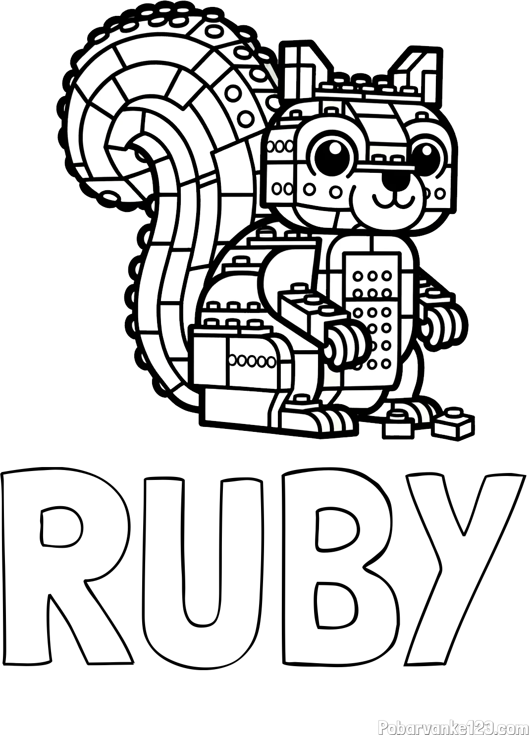 Pobarvanka imena RUBY in pobarvanka LEGO veverice