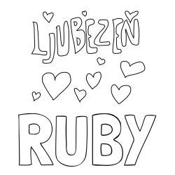 Online izdelana pobarvanka - Pobarvanka imena RUBY in pobarvanka ljubezni ❤