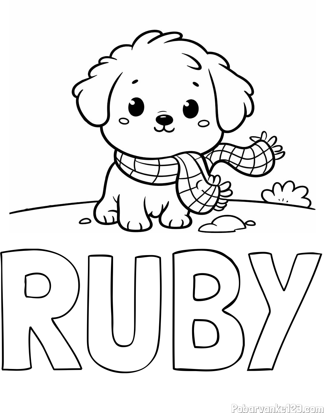 Pobarvanka imena RUBY in pobarvanka prikupnega psička