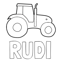 Online izdelana pobarvanka - Pobarvanka imena RUDI in otroška pobarvanka traktorja