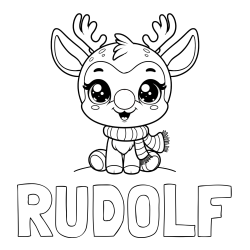 Online izdelana pobarvanka - Pobarvanka imena RUDOLF in otroška pobarvanka jelenčka Rudolfa s šalom okoli vratu