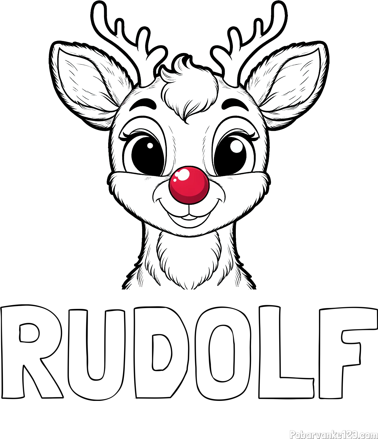 Pobarvanka imena RUDOLF in otroška pobarvanka simpatičnega jelenčka Rudolfa