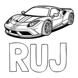 Online izdelana pobarvanka - Pobarvanka imena RUJ in pobarvanka čudovitega športnega avtomobila
