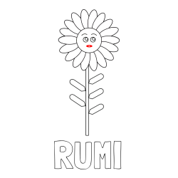 Online izdelana pobarvanka - Pobarvanka imena RUMI in pobarvanka preproste cvetlice