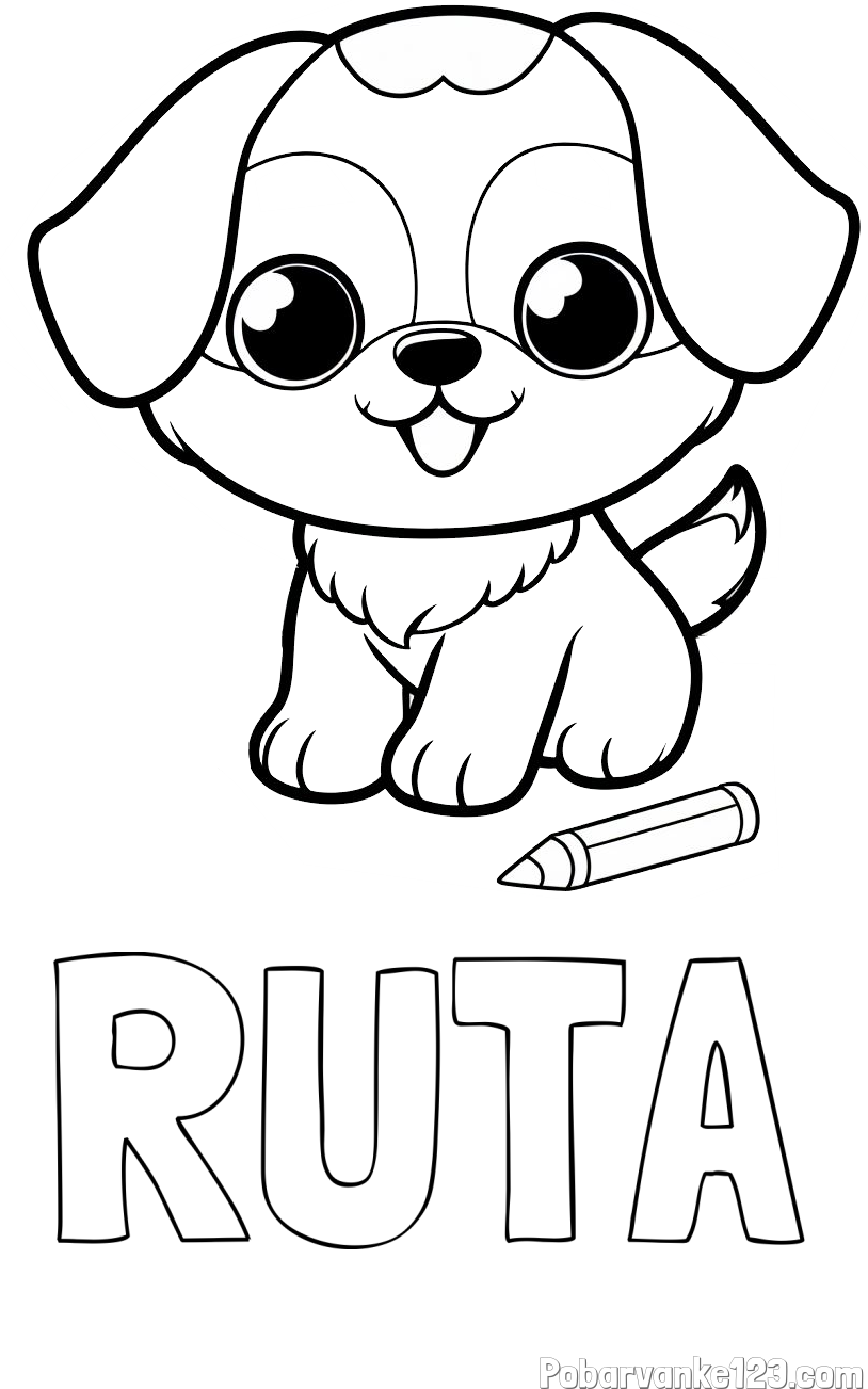 Pobarvanka imena RUTA in pobarvanka prikupnega kužka