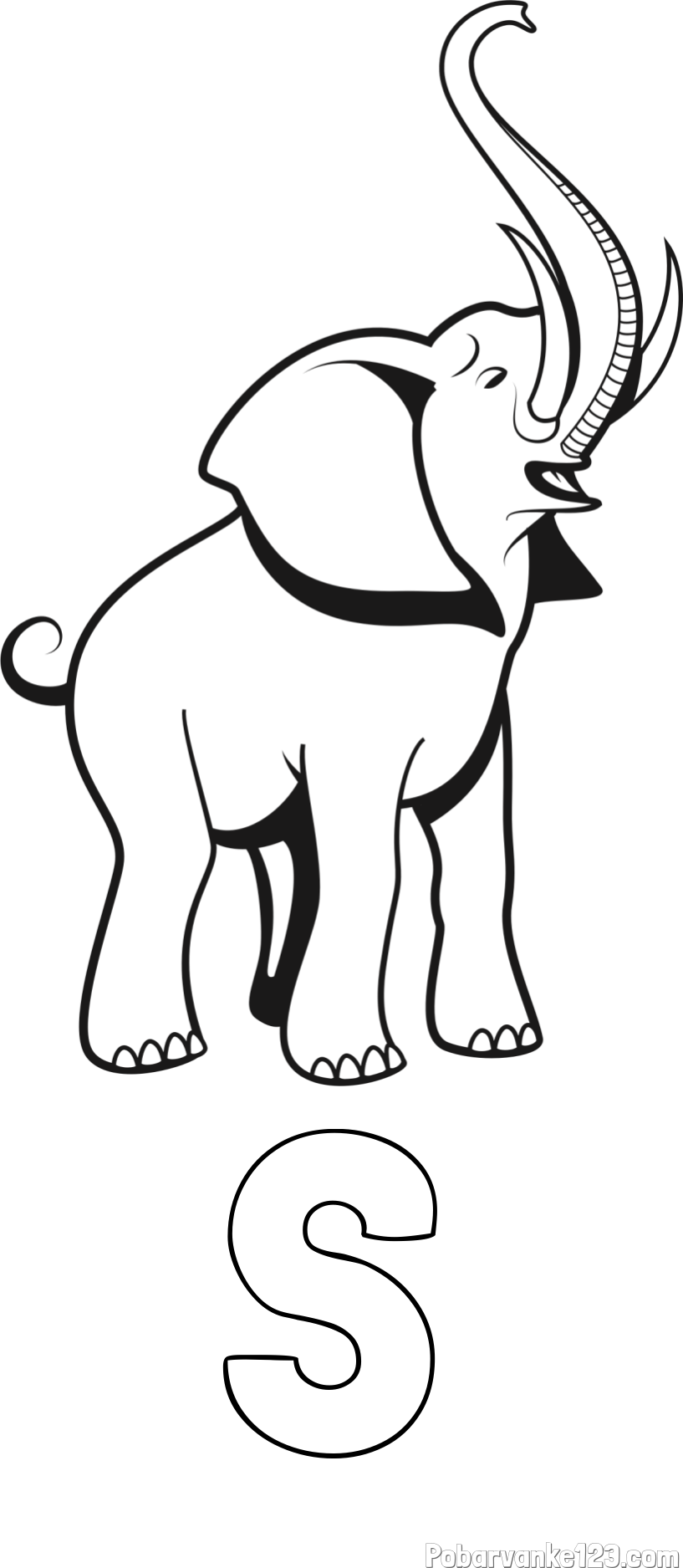 Pobarvanka imena S in pobarvanka slončka z rilcem dvignjenim visoko v zrak