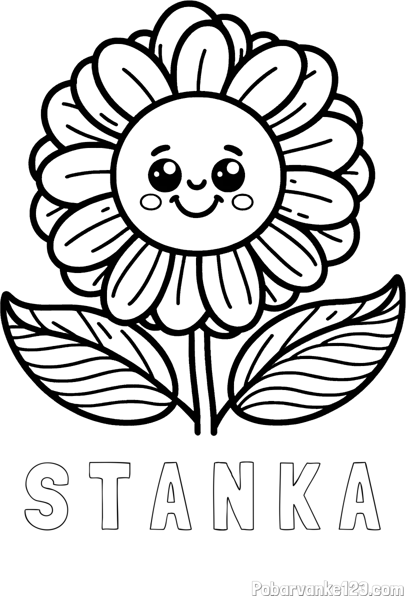 Pobarvanka imena S T A N K A in pobarvanka ljubke in nasmejane rože