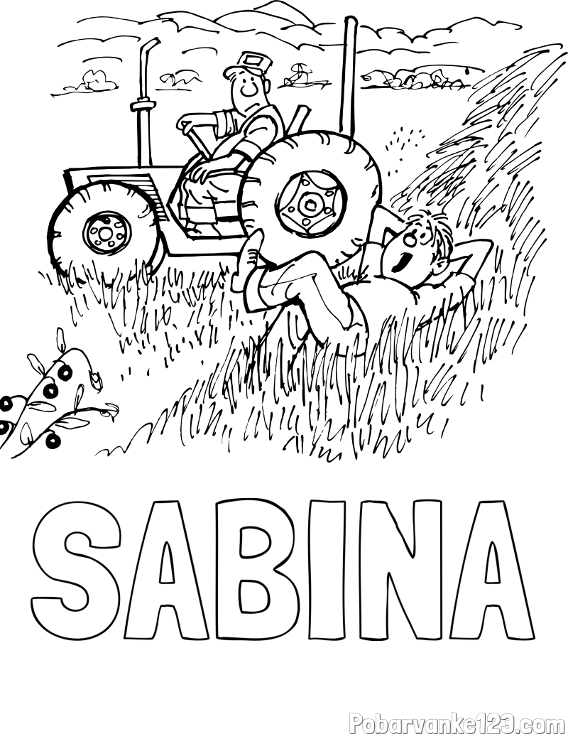 Pobarvanka imena SABINA in pobarvanka traktor