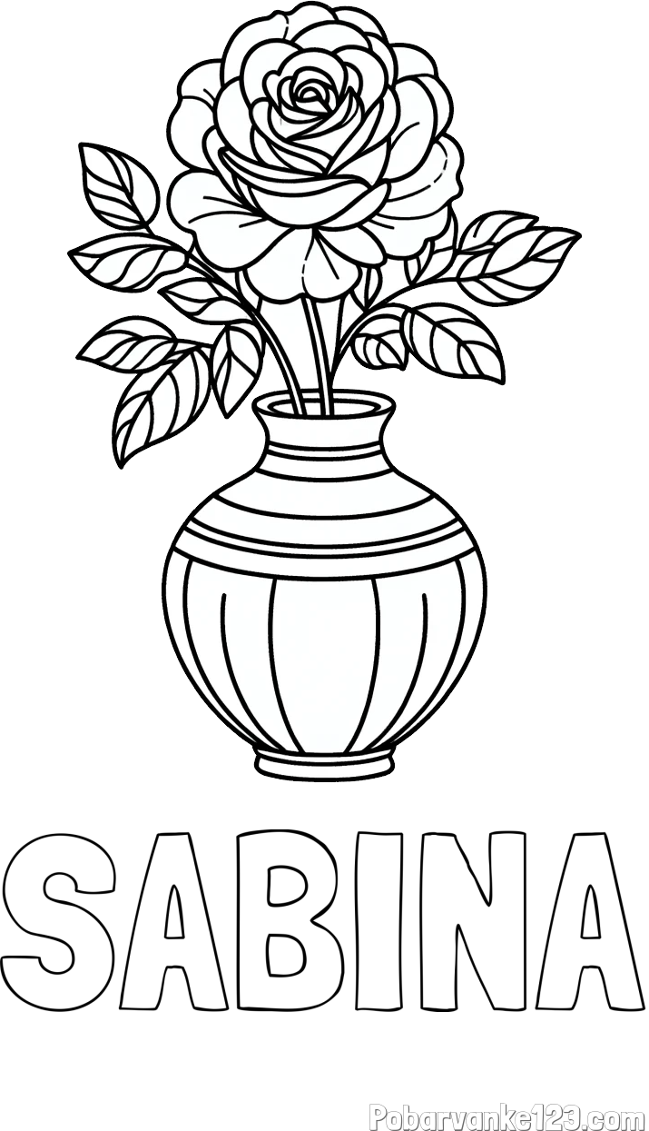 Pobarvanka imena SABINA in pobarvanka vrtnice v vazi