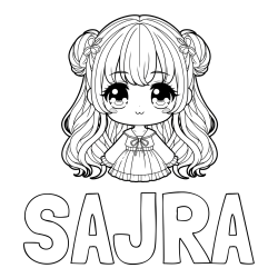 Online izdelana pobarvanka - Pobarvanka imena SAJRA in pobarvanka prikupne punčke v anime slogu