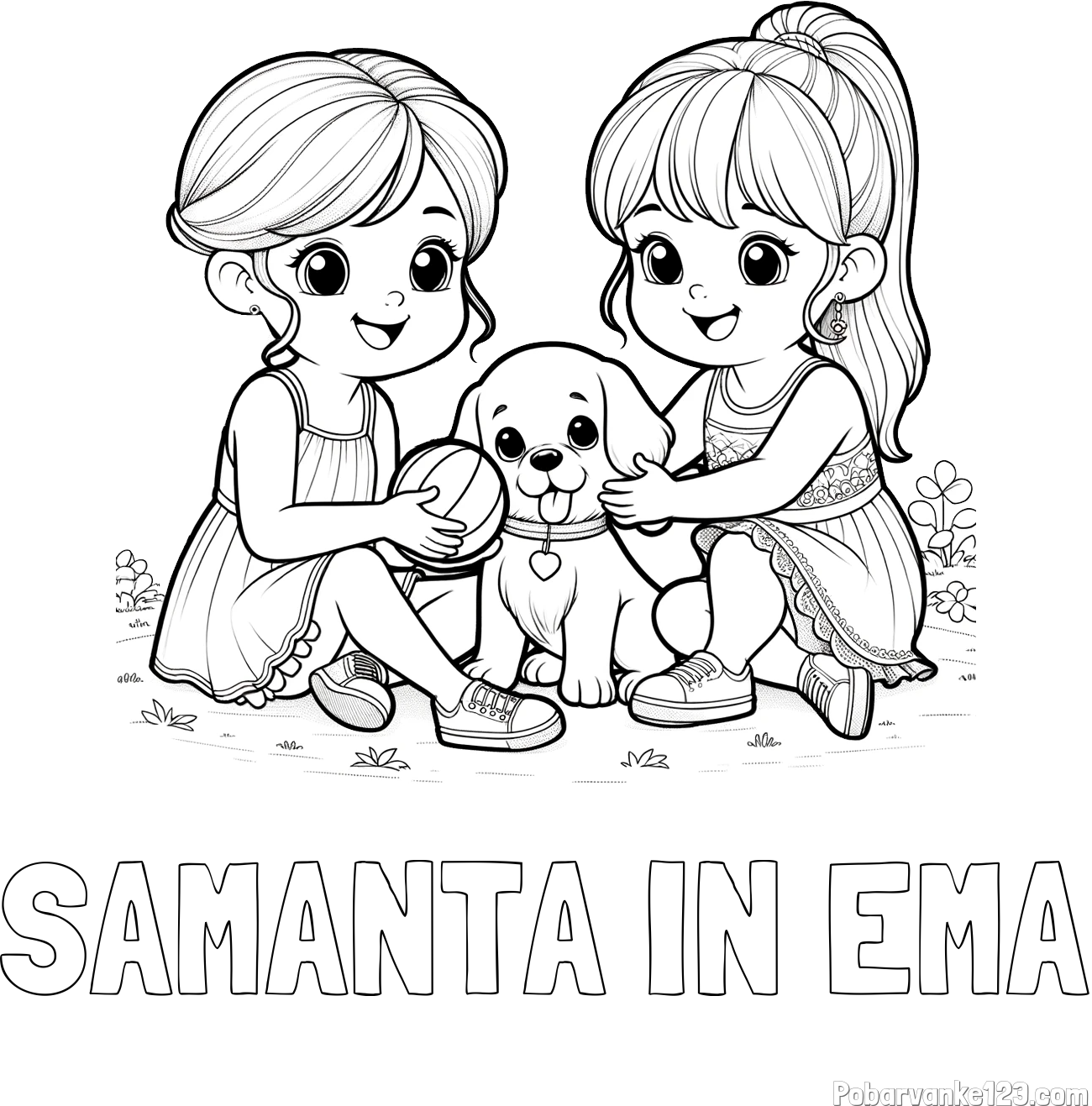 Pobarvanka imena SAMANTA IN EMA in pobarvanka prijateljic s kužkom