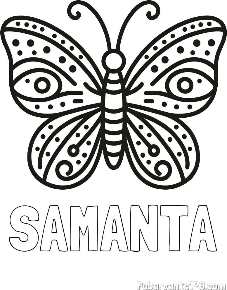 Pobarvanka imena SAMANTA in preprosta pobarvanka metulja