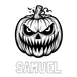 Online izdelana pobarvanka - Pobarvanka imena SAMUEL in pobarvanka zlobne buče za noč čarovnic