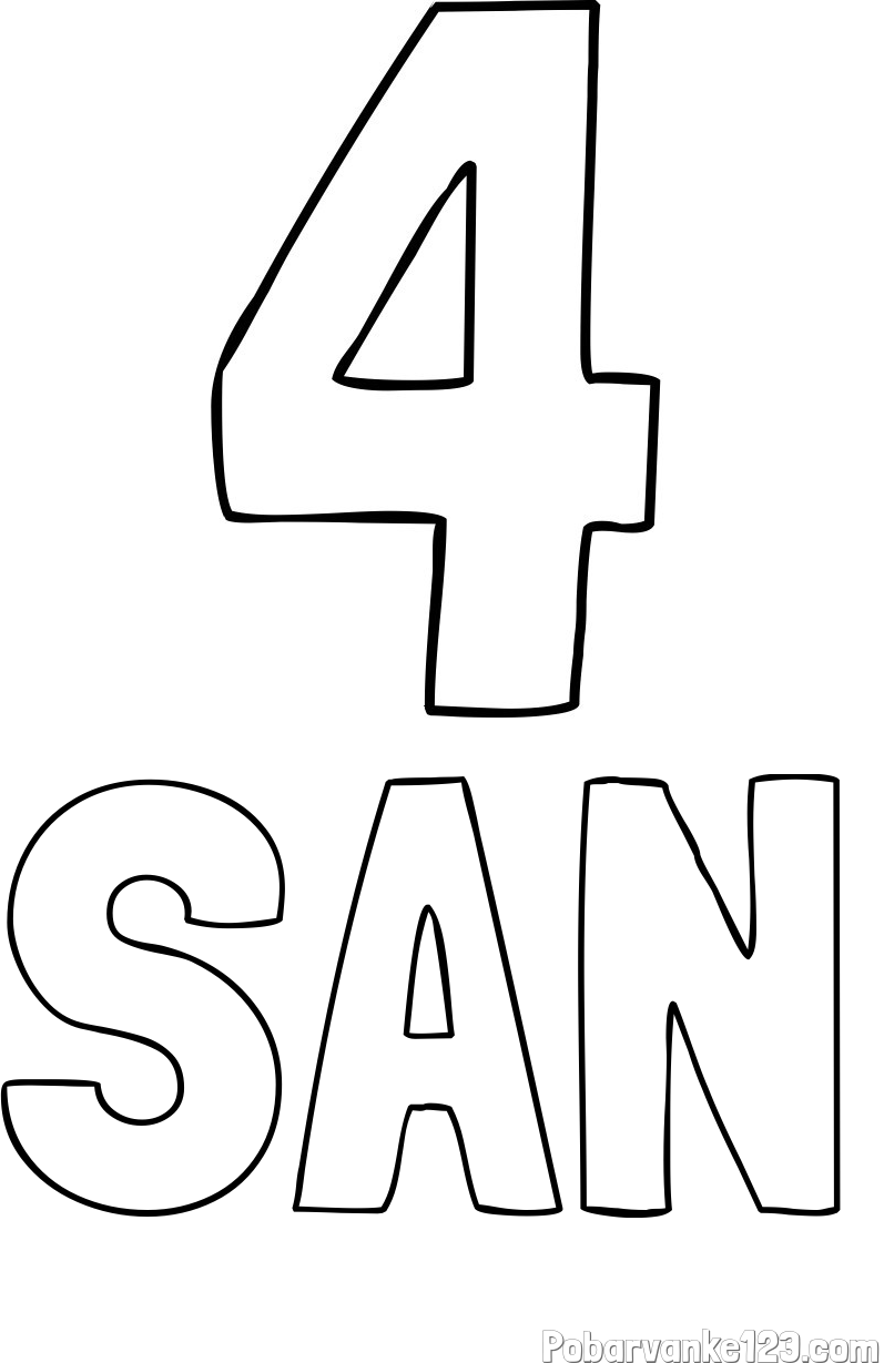 Pobarvanka imena SAN in pobarvanka številke štiri (4)