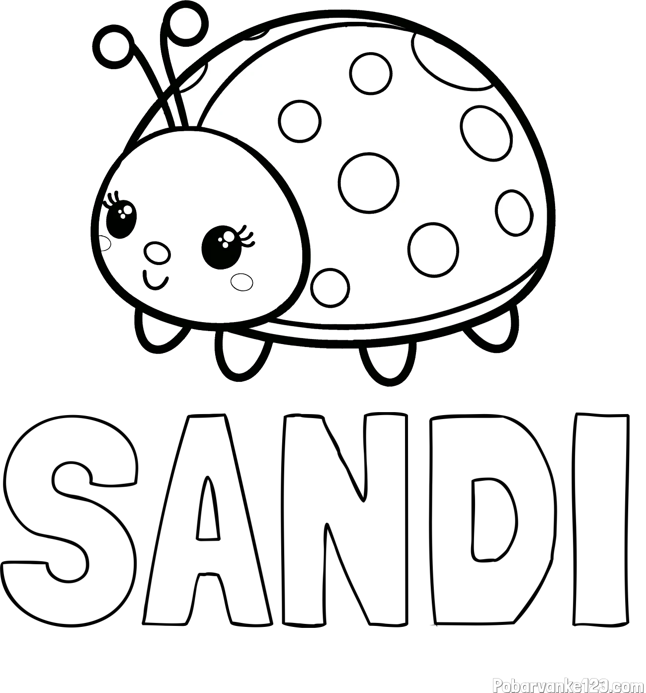 Pobarvanka imena SANDI in pobarvanka ljubke pikapolonice