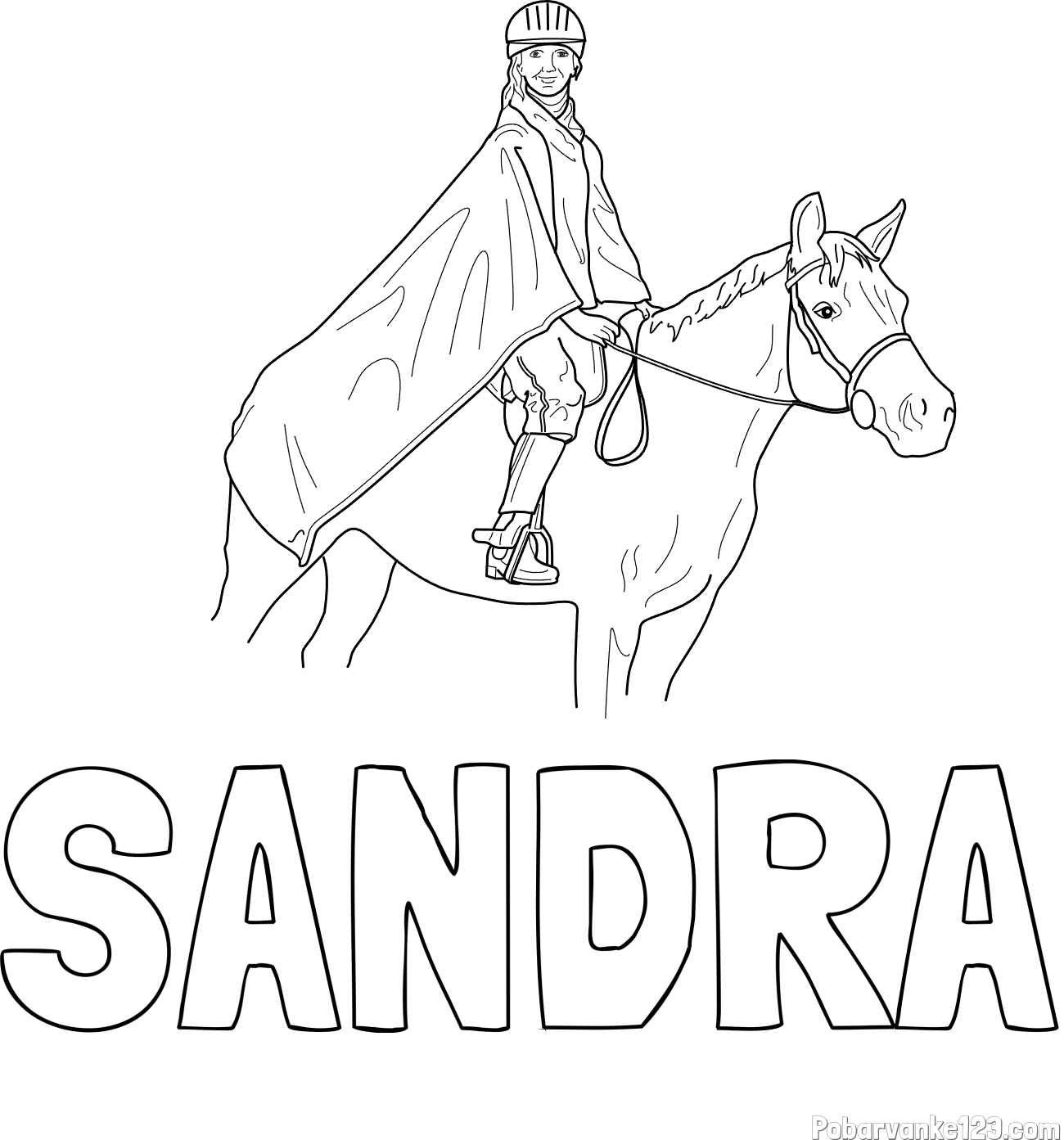 Pobarvanka imena SANDRA in pobarvanka jahalke in konja