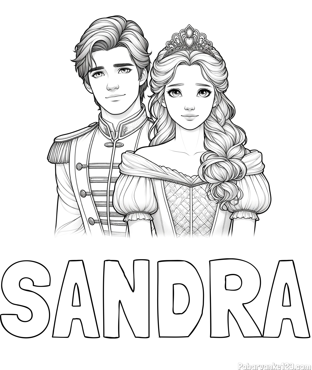 Pobarvanka imena SANDRA in pobarvanka princa in princeske