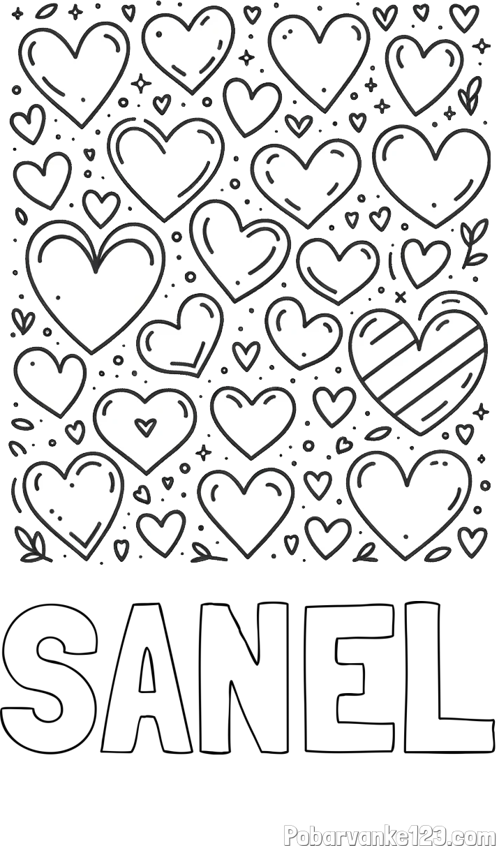Pobarvanka imena ŠANEL in pobarvanka različnih srčkov