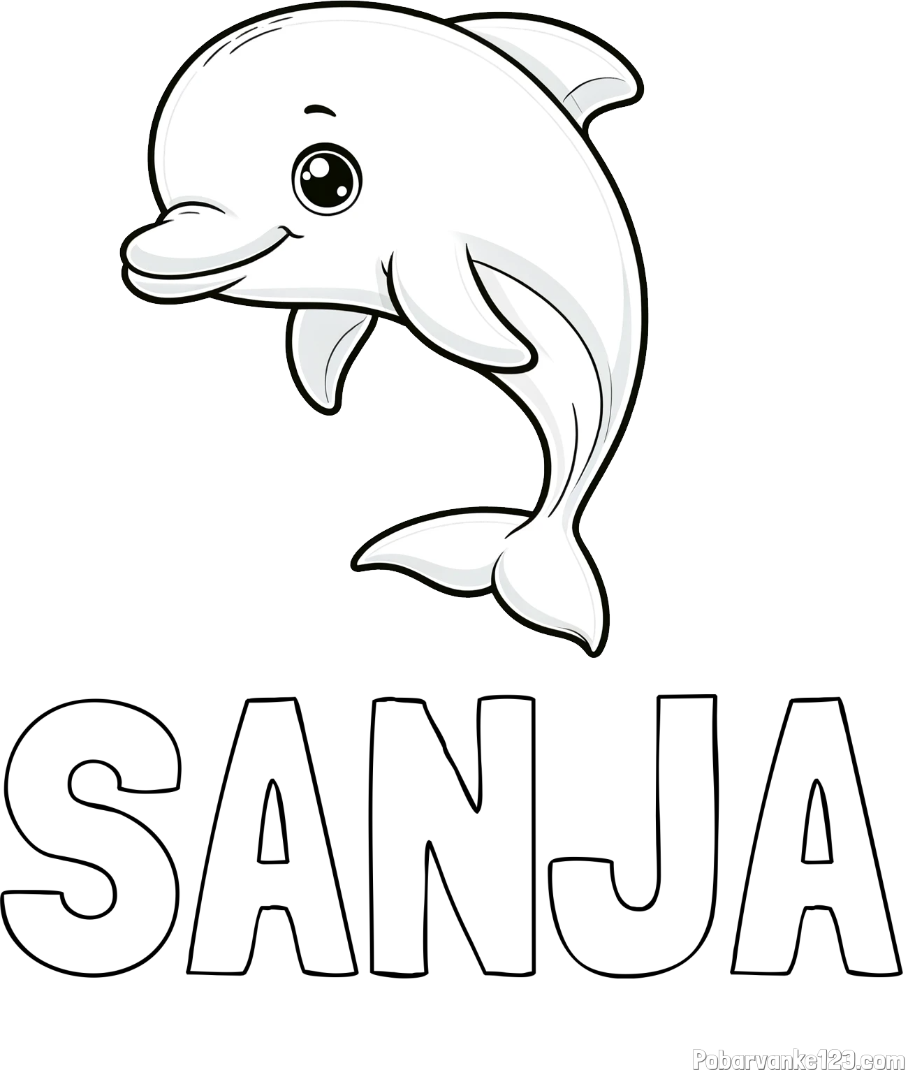 Pobarvanka imena SANJA in otroška pobarvanka ljubkega delfina