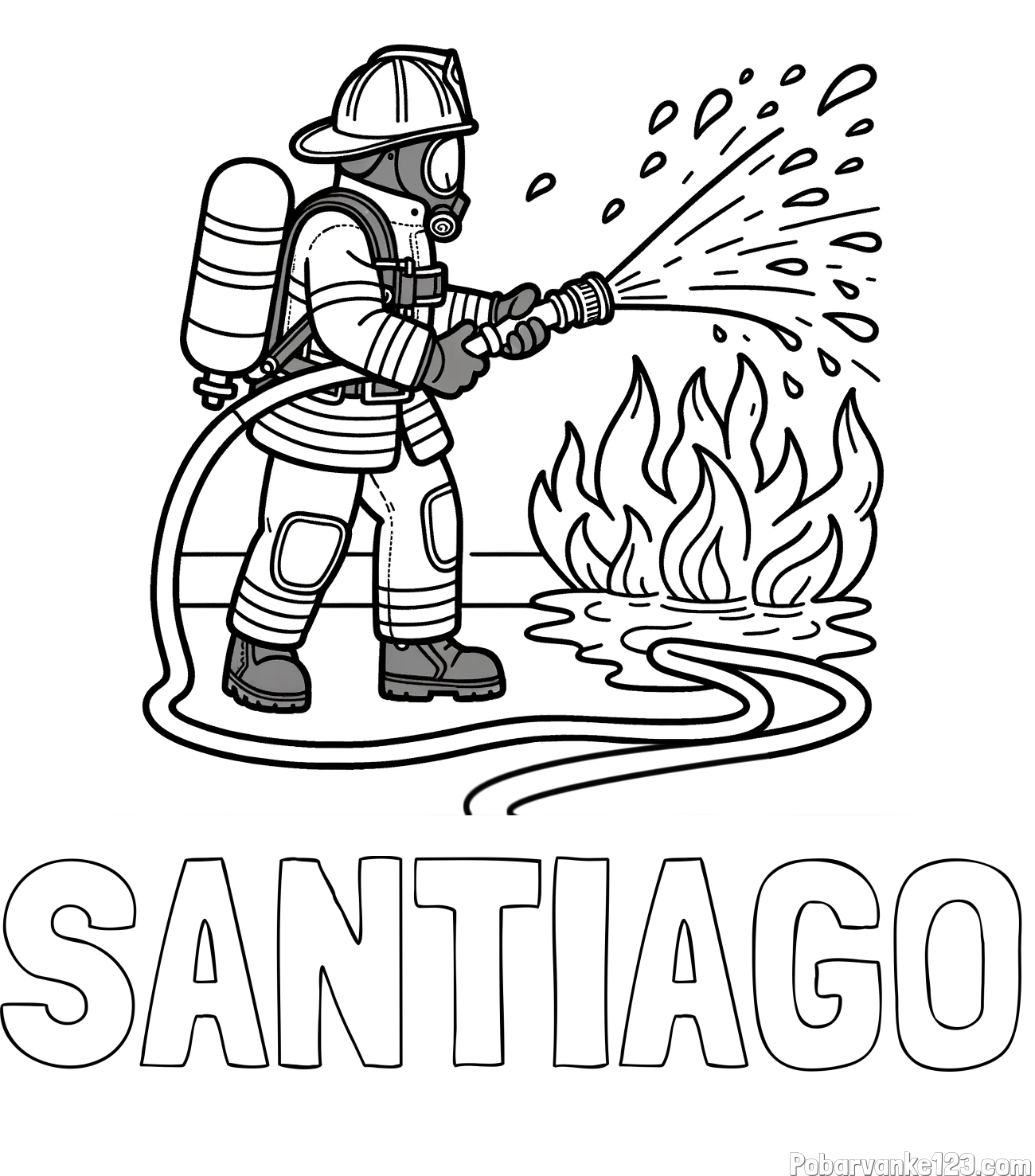 Pobarvanka imena SANTIAGO in pobarvanka gasilca in velikega požara