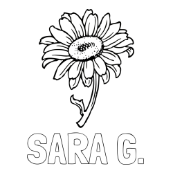 Online izdelana pobarvanka - Pobarvanka imena SARA G. in pobarvanka lepe sončnice