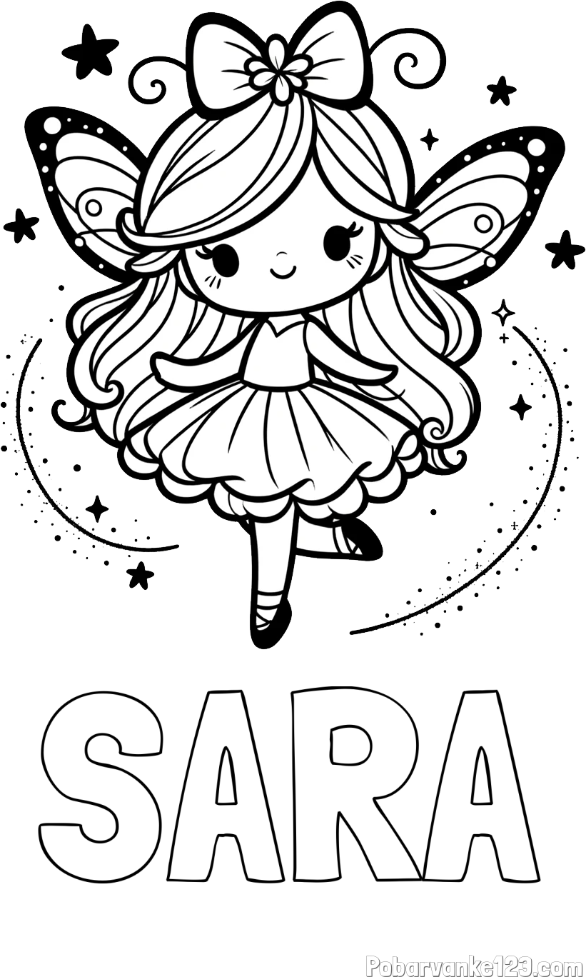 Pobarvanka imena SARA in ljubka čarobna vila