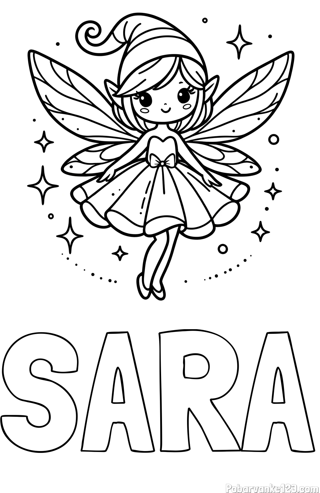 Pobarvanka imena SARA in otroška pobarvanka čudovite vile
