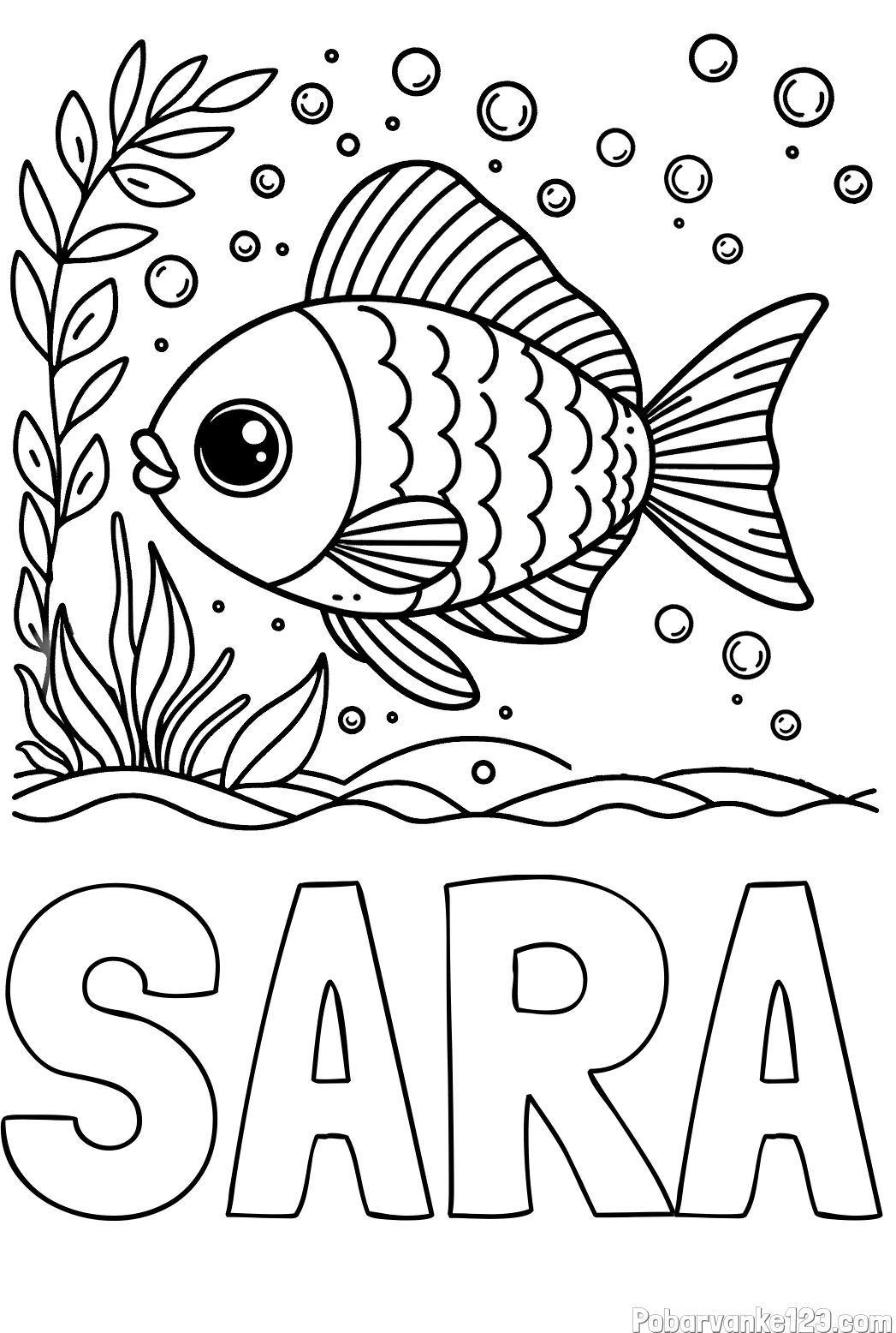 Pobarvanka imena SARA in otroška pobarvanka ljubke ribe
